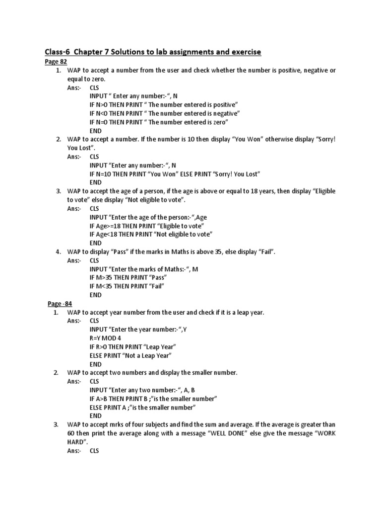 Class-6 Chapter 7 Solutions To Lab Assignments and Exercise | PDF ...