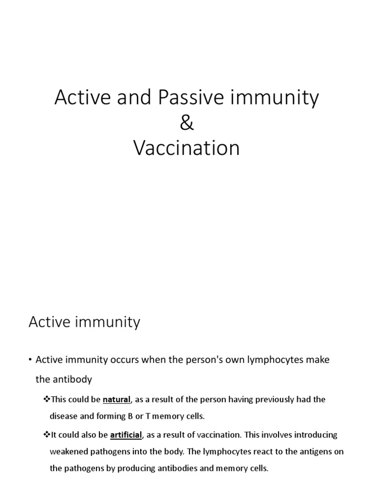 Active and Passive Immunity Explained | PDF | Immune System | Adaptive ...