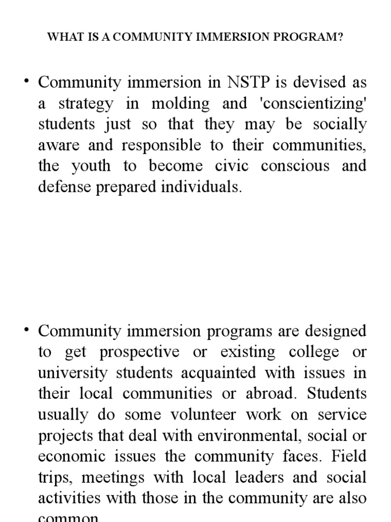 What Is A Community Immersion Program? PDF Learning Cognition