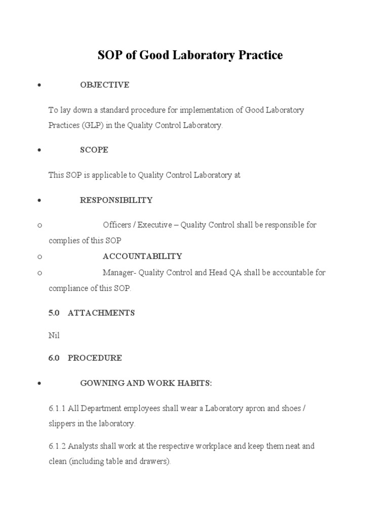 SOP OF Good Laboratory Practice PDF Calibration Laboratories