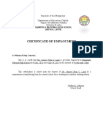 Certificate of Employment: Hampipila National High School Abuyog, Leyte