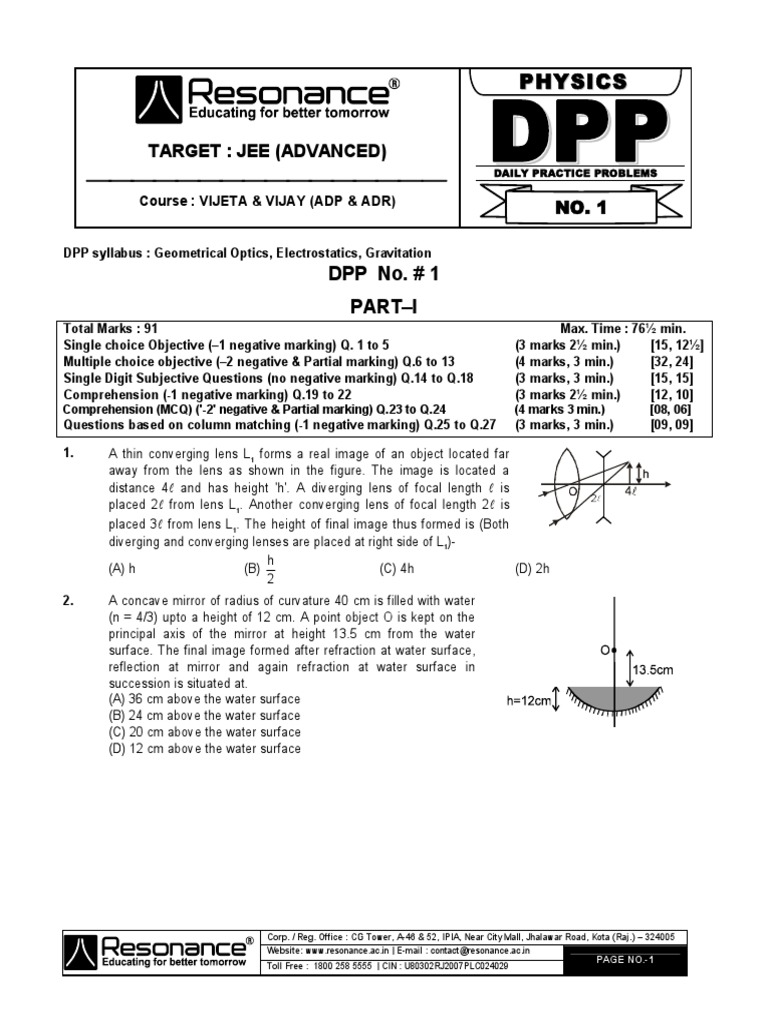 JEE Advanced DPP: Gravitation & Optics | PDF | Rotation Around A Fixed ...