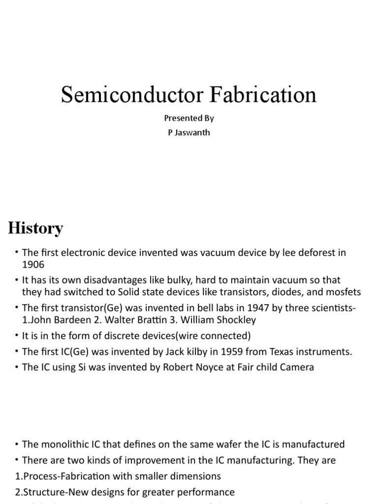 Semiconductor Fabrication Presented by P Jaswanth PDF Integrated