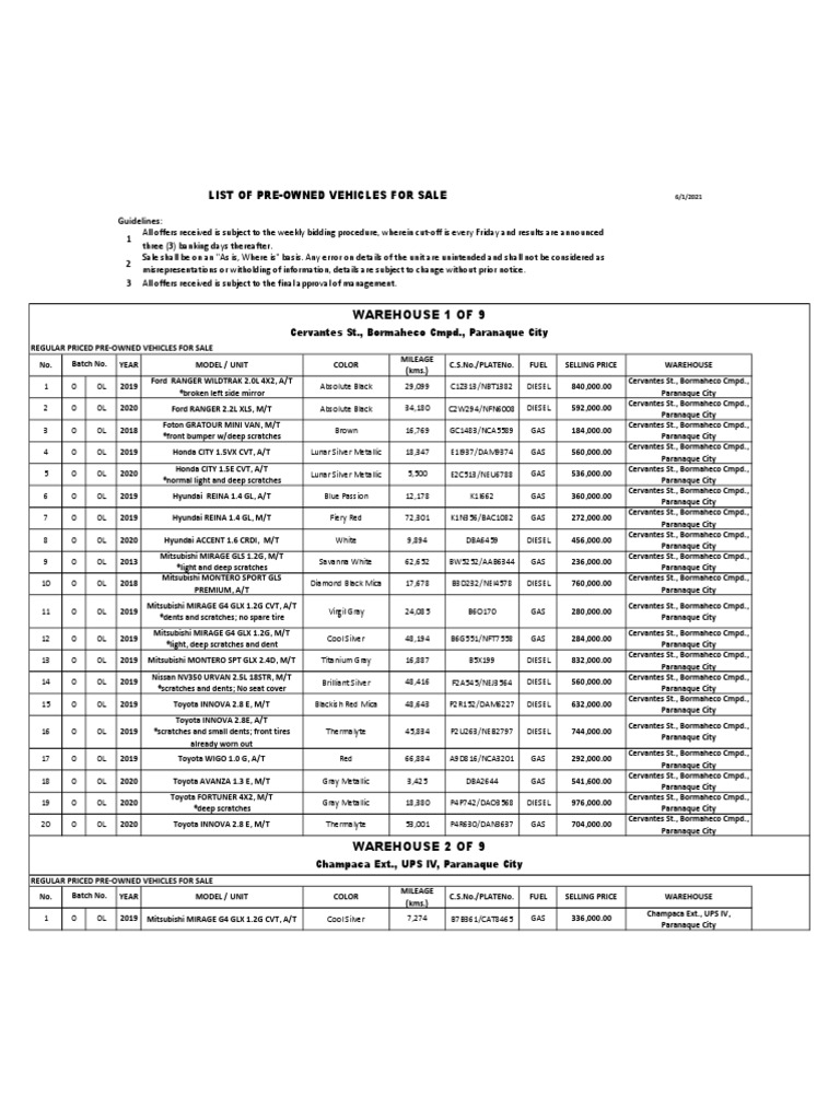 List of Pre-Owned Vehicles For Sale | PDF | Land Vehicles | Transport