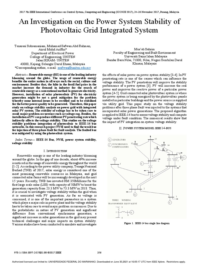 An Investigation On The Power System Stability of Photovoltaic Grid ...