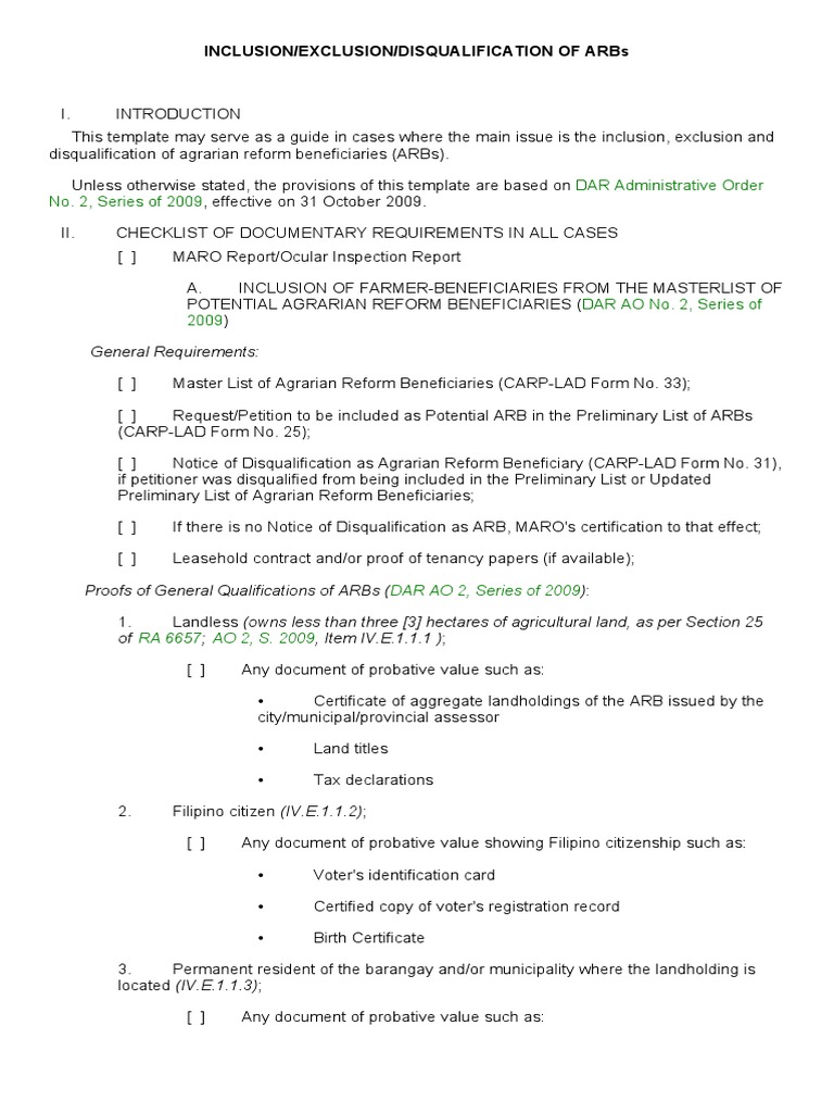 Template Inclusion-Exclusion-Disqualification of ARBS | PDF | Common ...