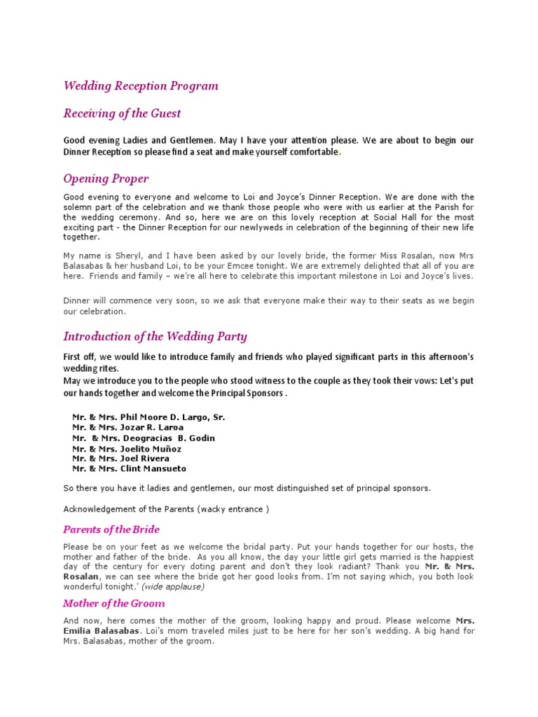 Wedding-Emcee Script | PDF | Wedding | Bride