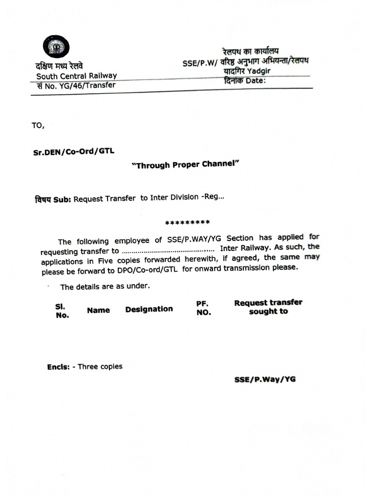 Inter Division Request Transfer Covering Letter | PDF
