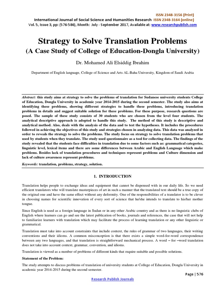 Strategy To Solve Translation Problems: (A Case Study of College of ...