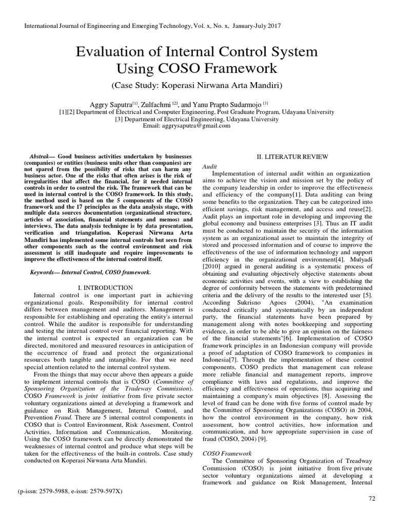 COSO Framework for Internal Control Evaluation | PDF | Internal Control ...
