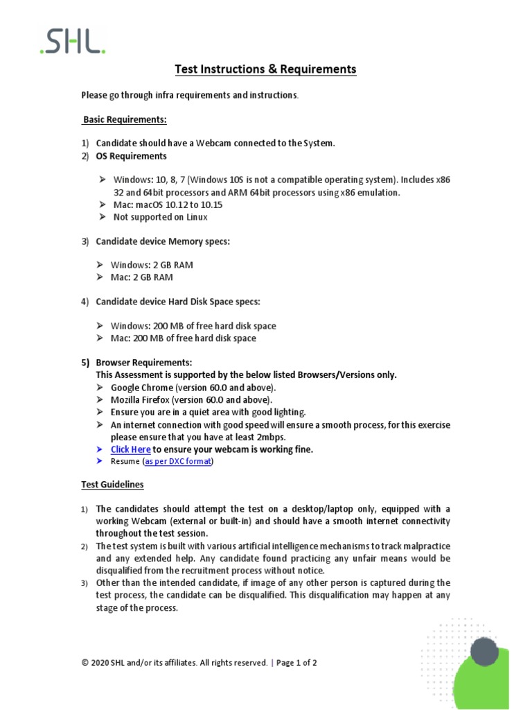 Online Test Requirements and Instructions | PDF | 64 Bit Computing | Mac Os