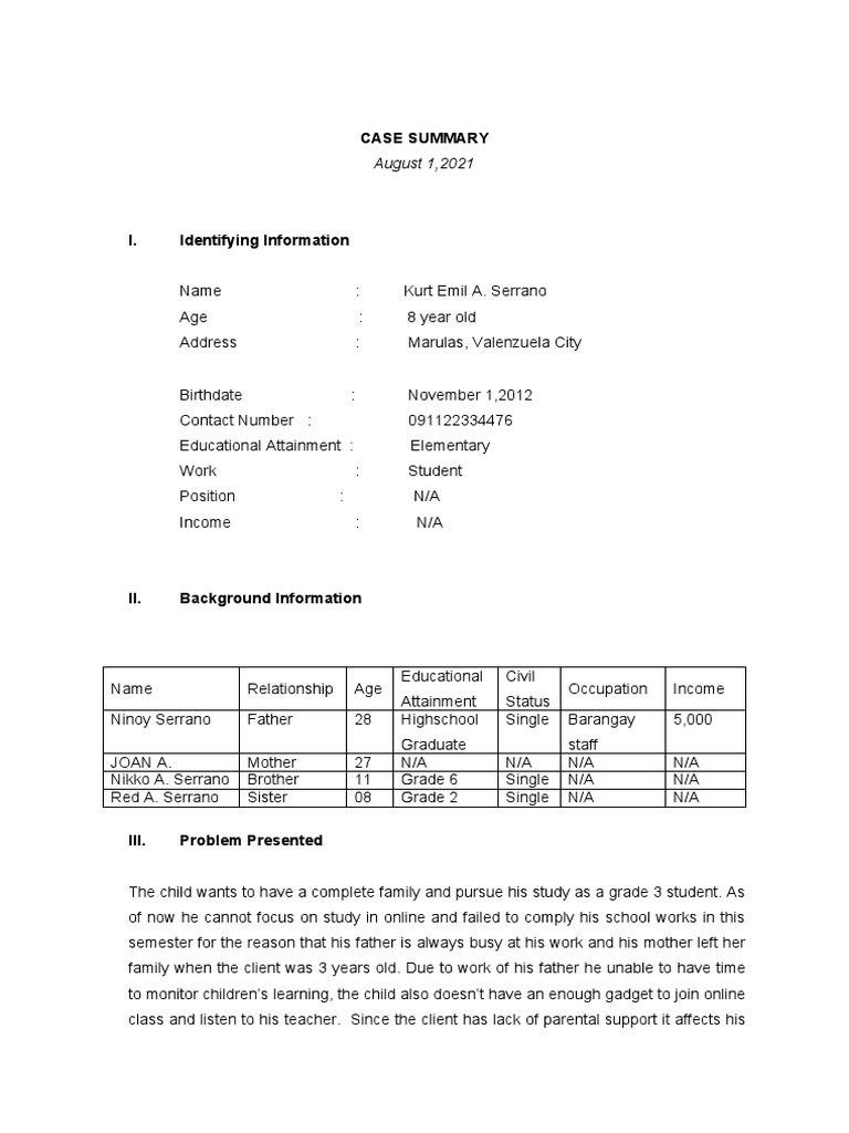 Case Summary Template | PDF | Psychology | Social Psychology