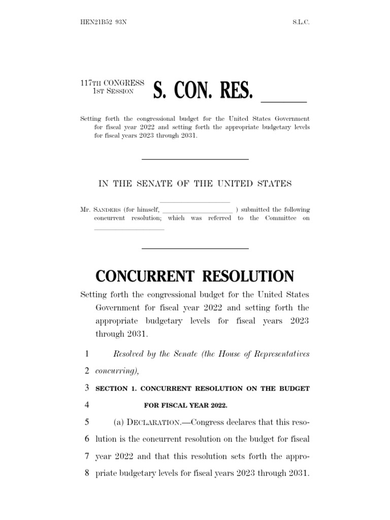 S. Con. Res.: Concurrent Resolution | PDF | Reconciliation (United ...