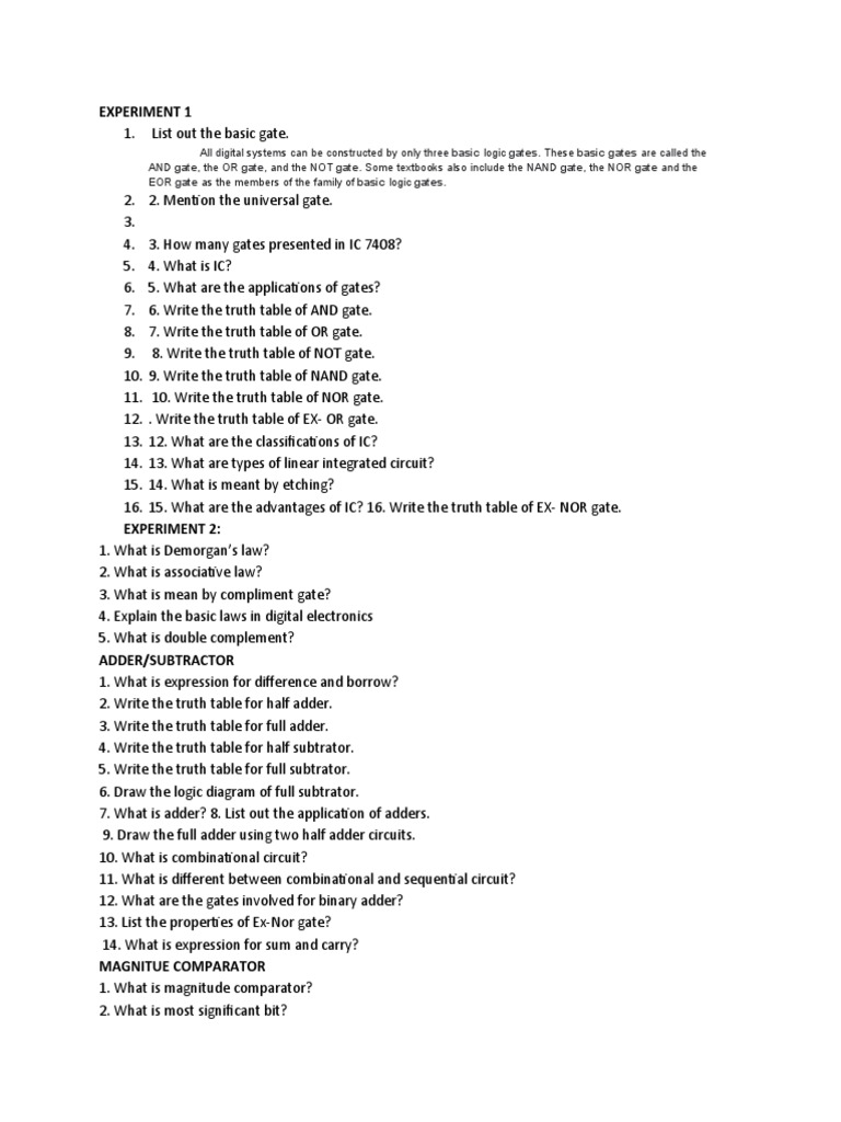 Viva Questions PDF Logic Gate Mathematics