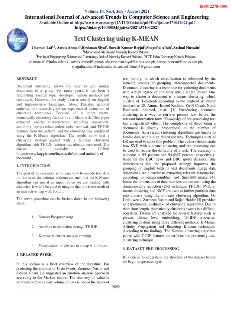 Text Clustering with K-Means Algorithm | PDF | Cluster Analysis ...