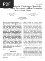 Factors Influencing The Effectiveness of Knowledge Transfer Among Employees in Building Construction Firms in Abuja, Nigeria