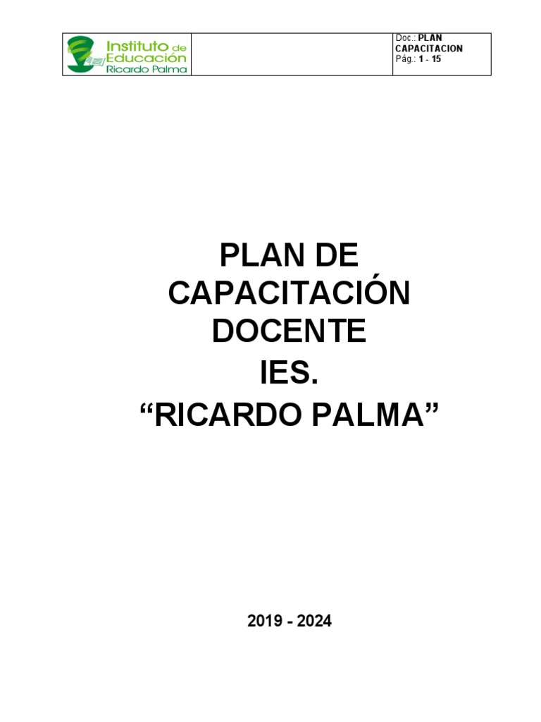 Plan de Capacitación Docente IES Ricardo Palma | PDF | Maestros ...
