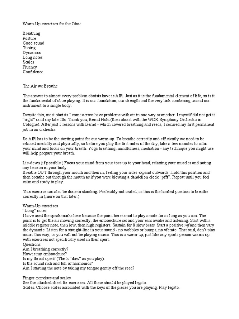 Oboe Warm Up PDF Oboe Breathing