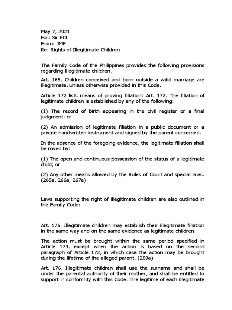 210507 Illegitimate Children PDF Legitimacy (Family Law) Public Law