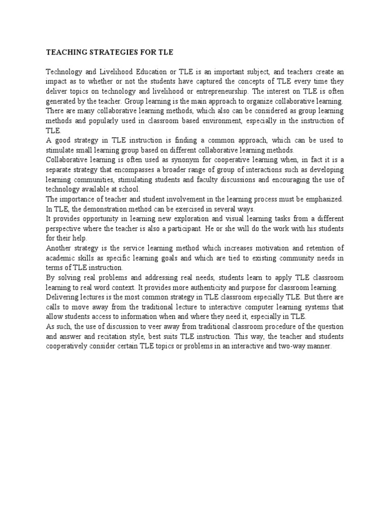 Effective TLE Teaching Strategies | PDF | Career & Growth