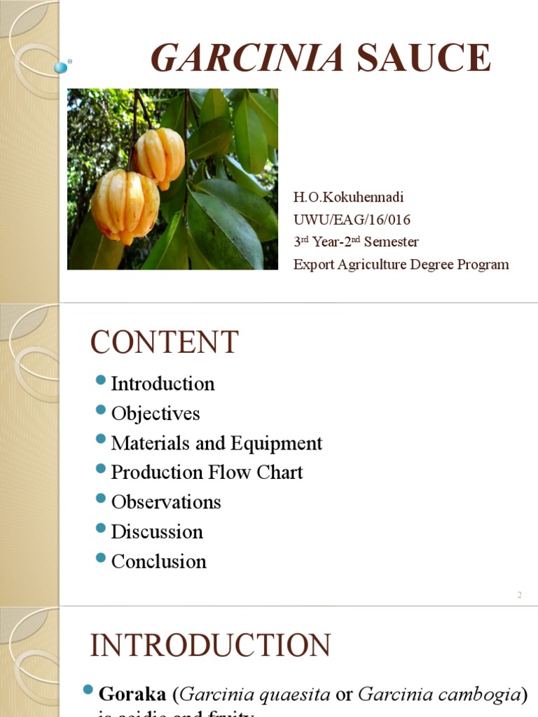 Garcinia Sauce: H.O.Kokuhennadi UWU/EAG/16/016 3 Year-2 Semester Export ...