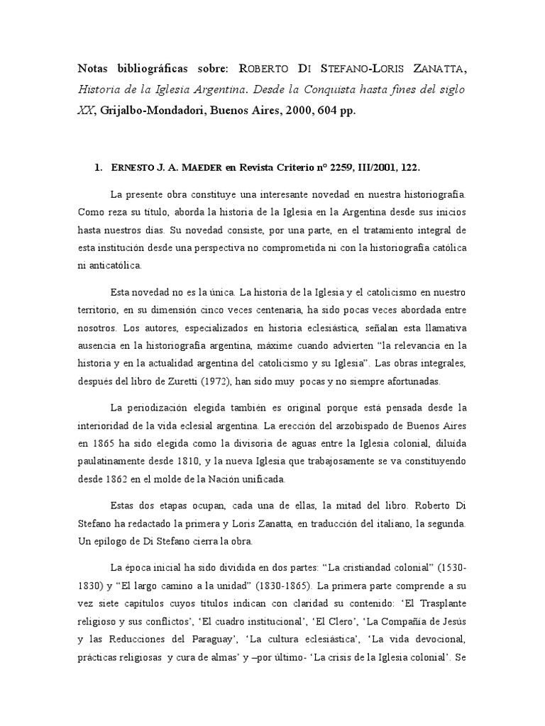 Historia de La Iglesia en Argentina. Desde La Conquista Hasta Fines Del