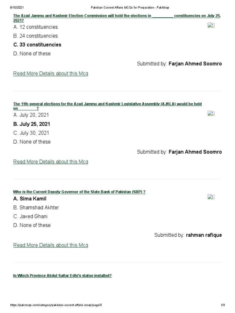 Pakistan Current Affairs MCQs 2025 | PDF | Pakistan | South Asia