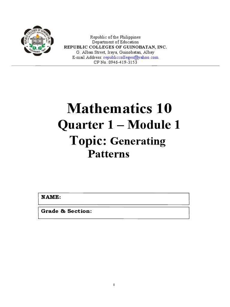 Mathematics 10: Quarter 1 - Module 1 | Download Free PDF | Sequence ...