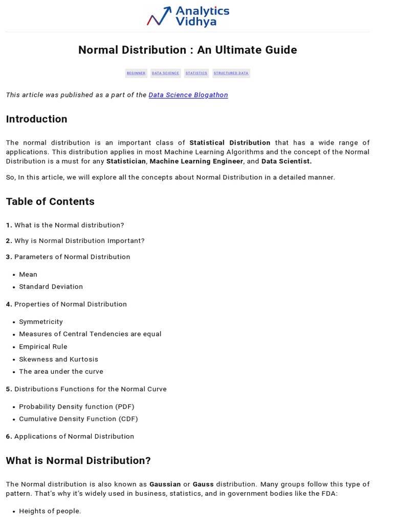 Normal Distribution: An Ultimate Guide: Data Science Blogathon | PDF ...