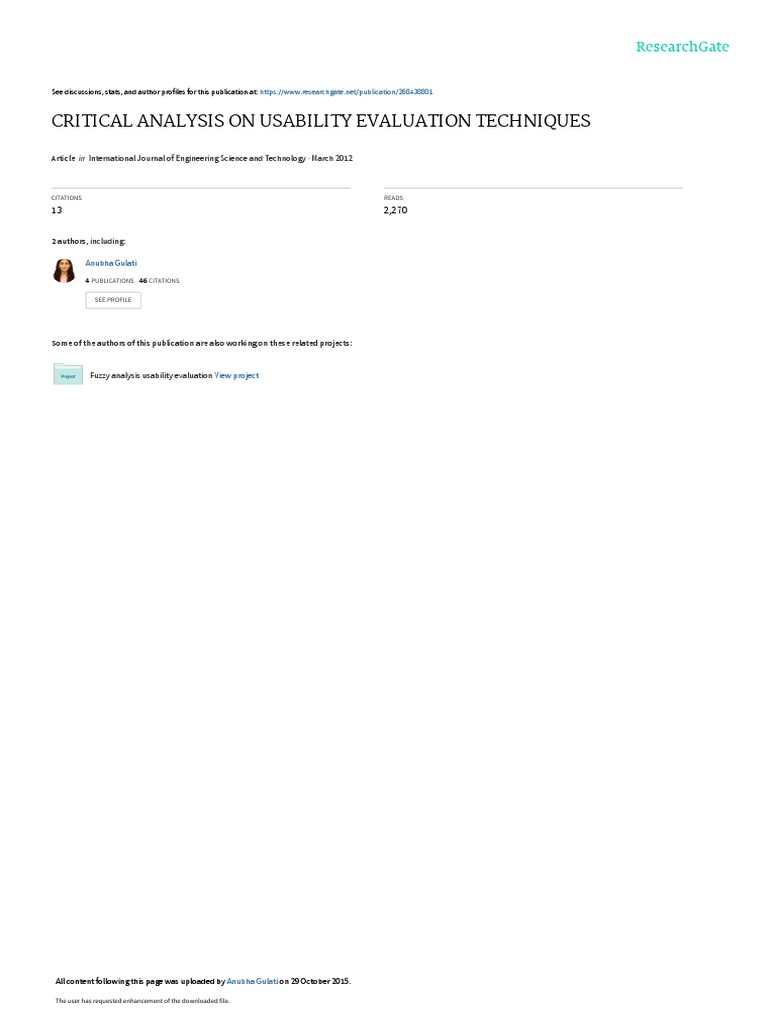 Critical Analysis On Usability Evaluation Techniques | PDF | Usability ...