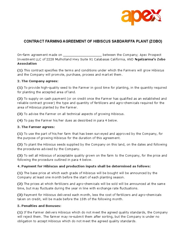 Apex Compant-Farmer Agreement | PDF | Economies | Agriculture