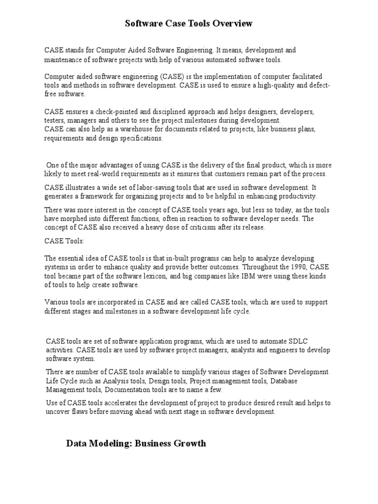 Software Case Tools Overview PDF Conceptual Model Data Model