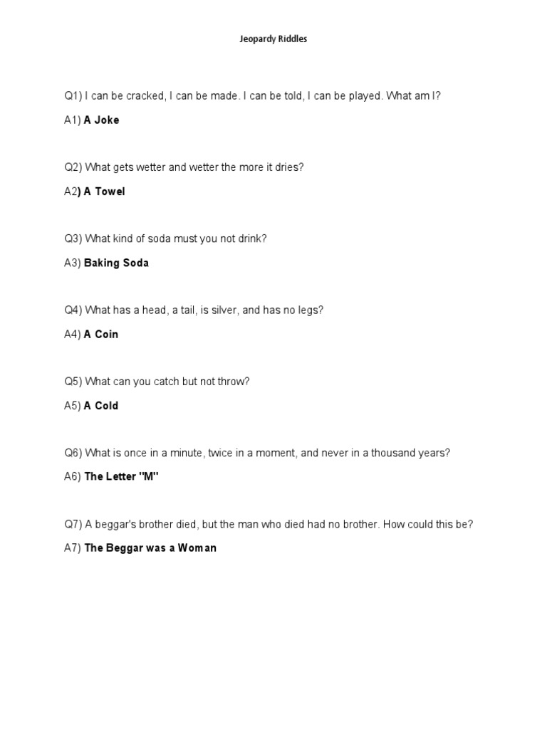 Jeopardy-Style Riddles and Answers | PDF | Art