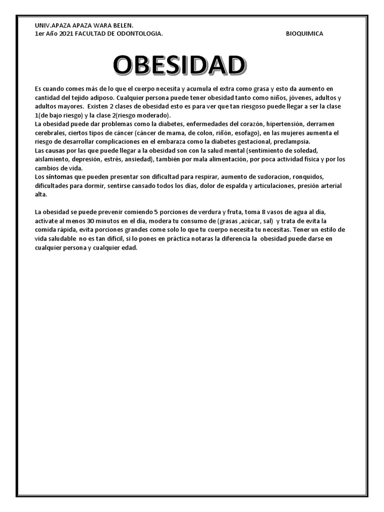 Prevención y Riesgos de la Obesidad | PDF