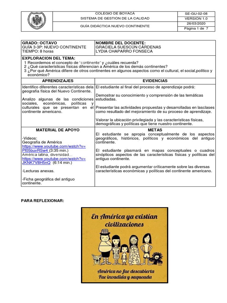 America No Fue Descubierta Fue Invadida Y Saqueada 8.sociales Guía #3 Nuevo Continente Iii P | PDF | Américas | Andes