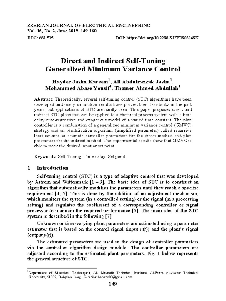 Self-Tuning Generalized Minimum Variance Control | PDF | Control Theory ...