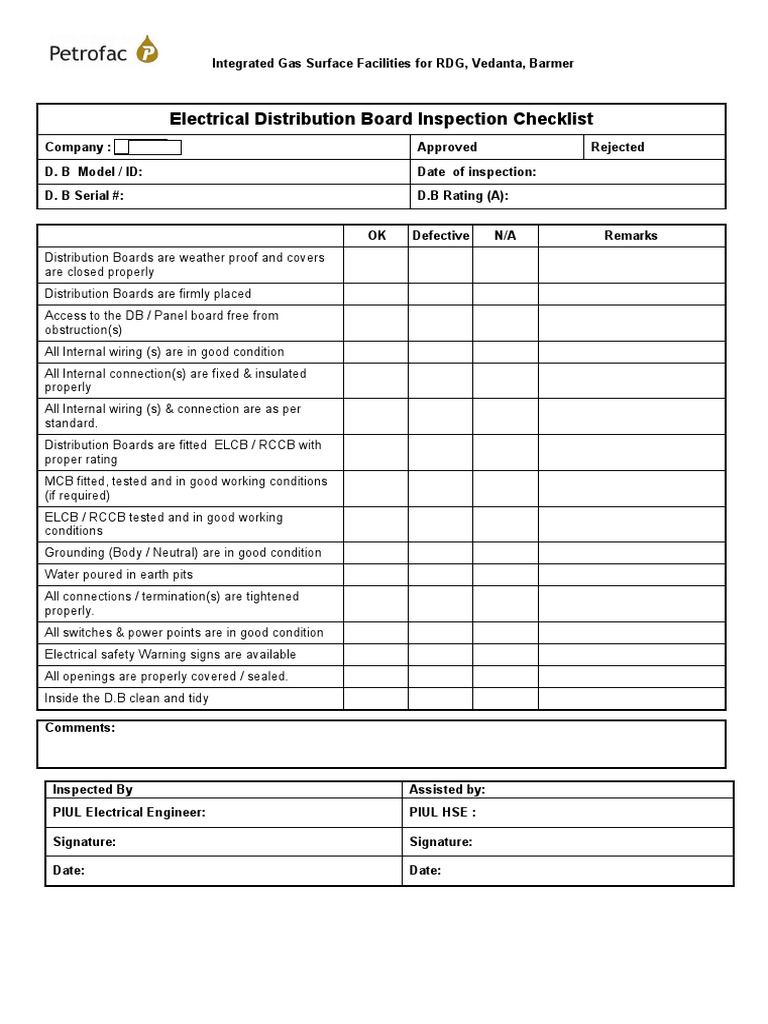 Switchboard Inspection Checklist PDF, 49 OFF