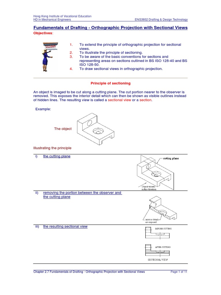 Fundamentals of Drafting Orthographic Projection With Sectional Views