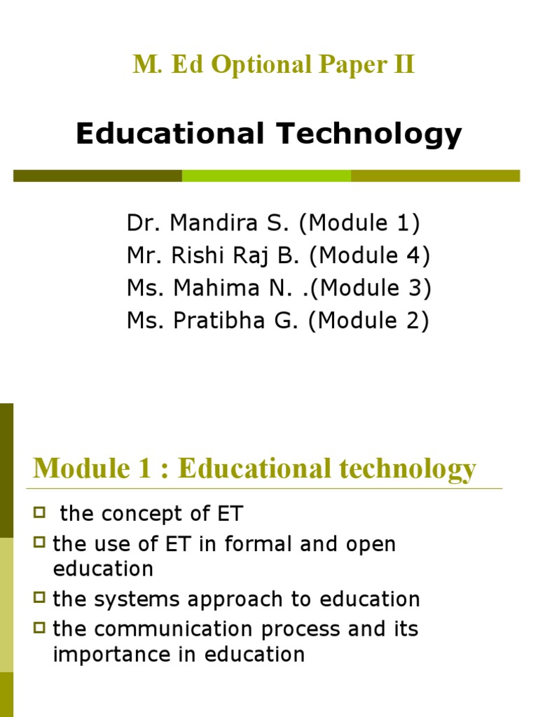 M. Ed Optional Paper II: Educational Technology | PDF | Educational ...