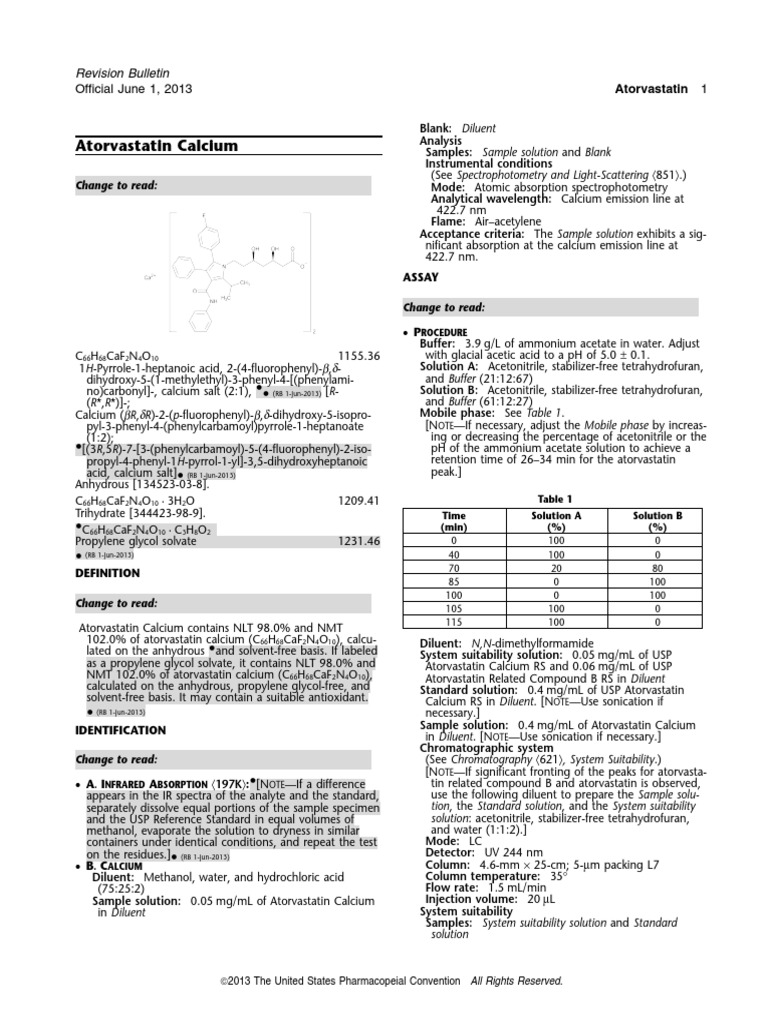 Atorvastatin Calcium Official June 1, 2013 PDF Chromatography