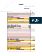 Cost Sheet For The Month of January: Total