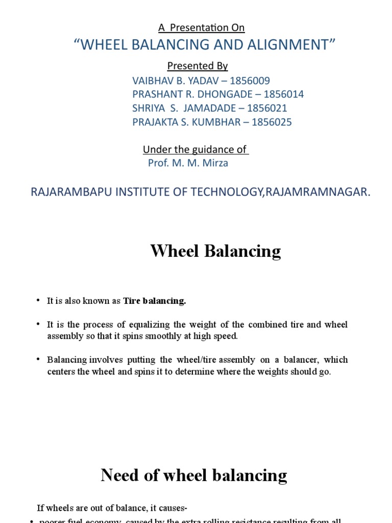 "Wheel Balancing and Alignment" A Presentation On PDF Wheel Tire