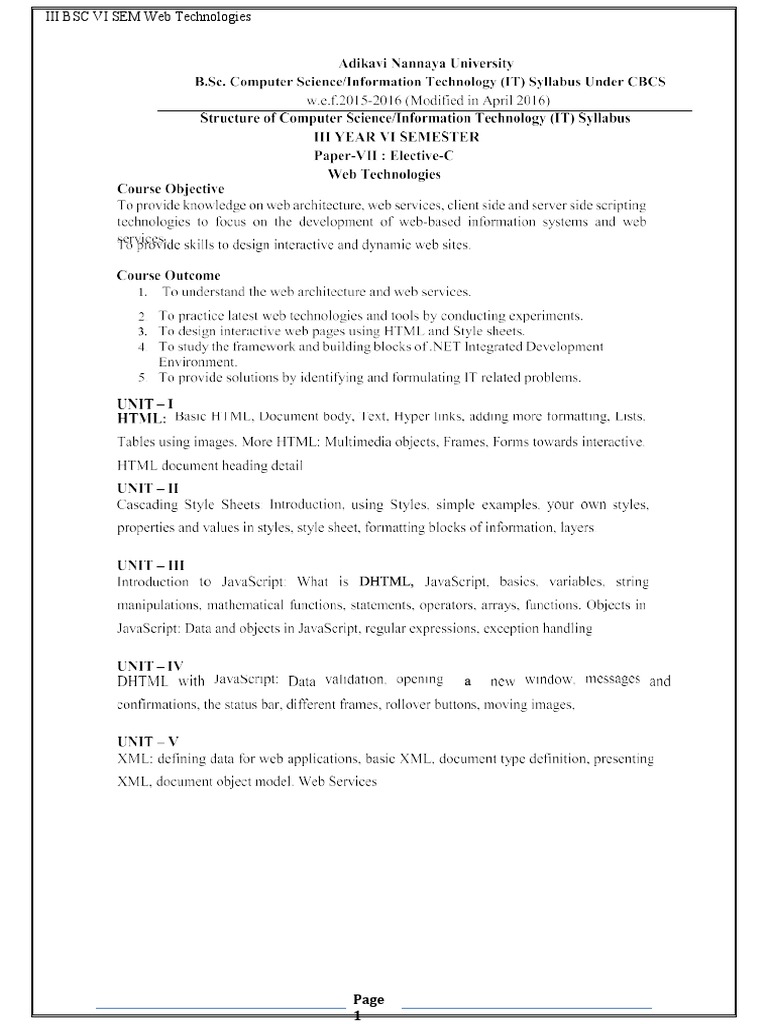 Web Technologies Syllabus & Exam Papers | PDF | Html | Html Element