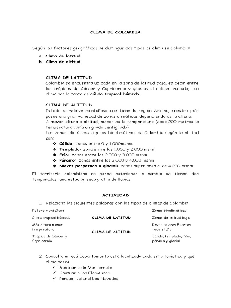Clima y Poblacion de Colombia | PDF | Clima | Zona tropical