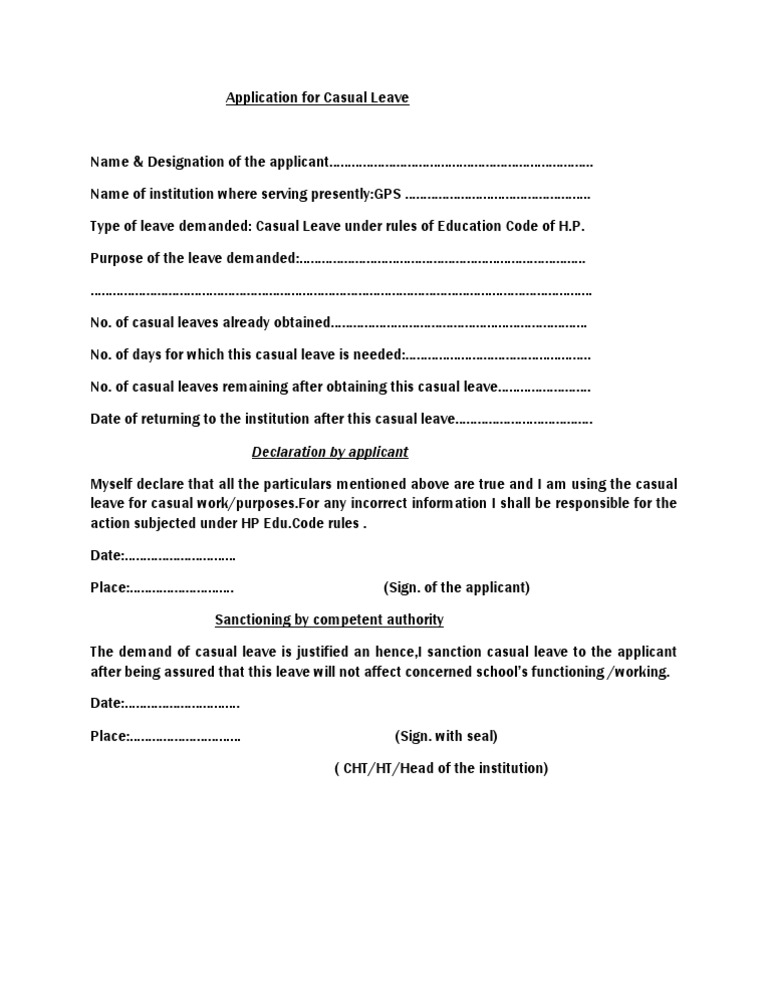 Casual Leave Application for Teachers | PDF