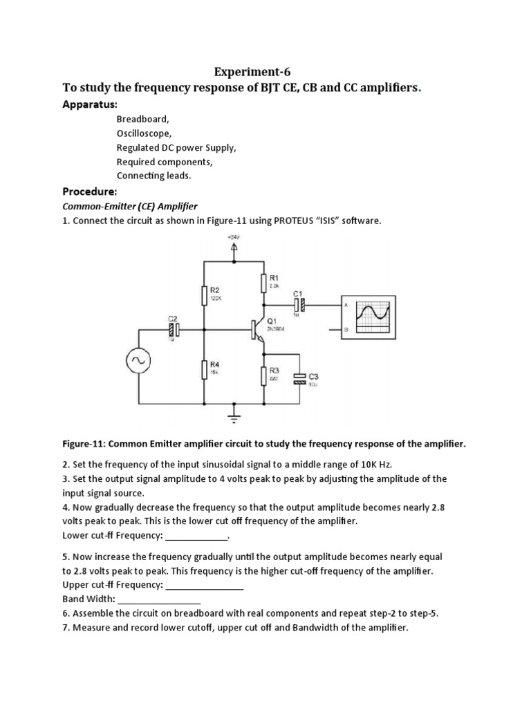 Experiment6 To Study The Frequency Response of BJT CE, CB and CC
