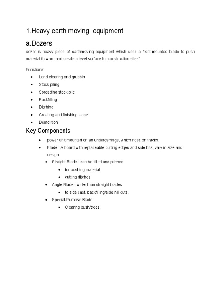 1.heavy Earth Moving Equipment A.dozers: Key Components | PDF | Tractor ...