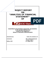 Project Report ON "Analysis of Financial Statement" OF: Icici Bank