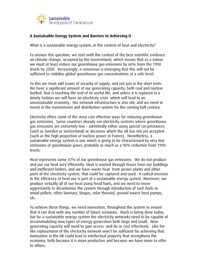Barriers to a Sustainable Energy System | PDF | Sustainable Energy ...