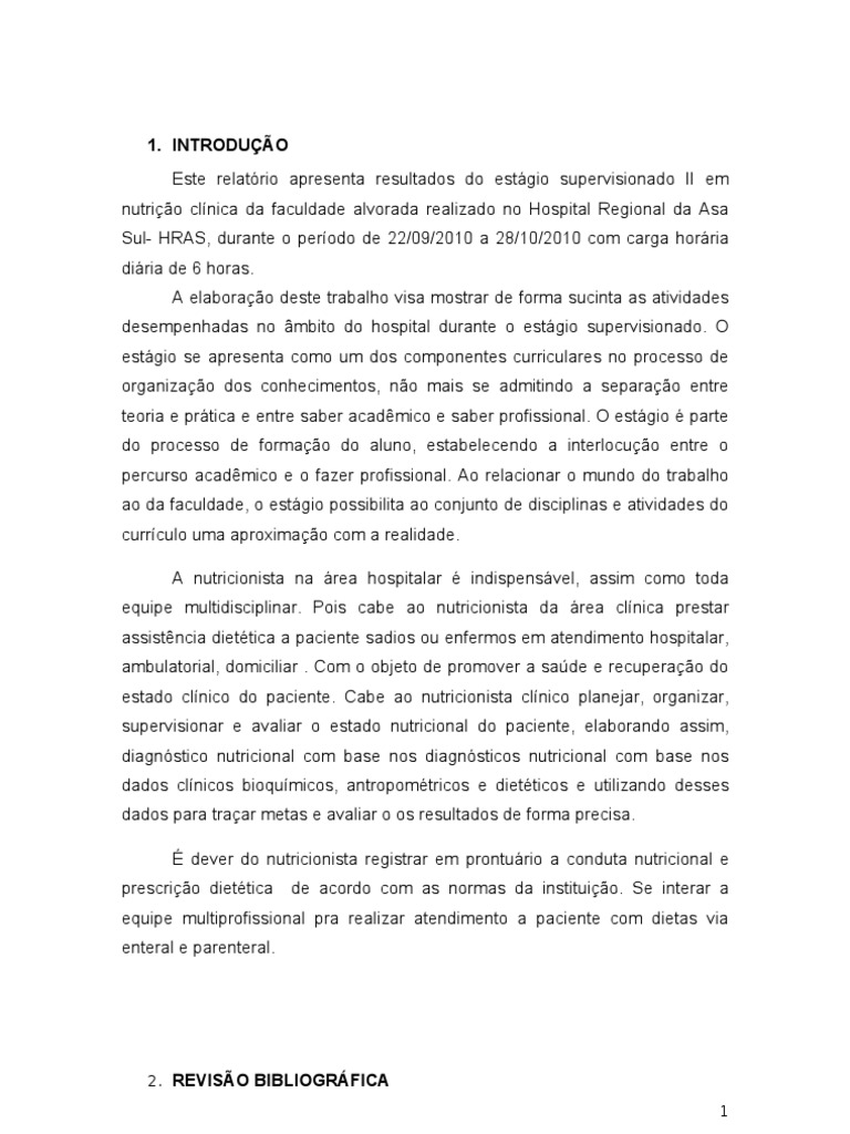 relatório estagio supervisionado em nutrição clinica
